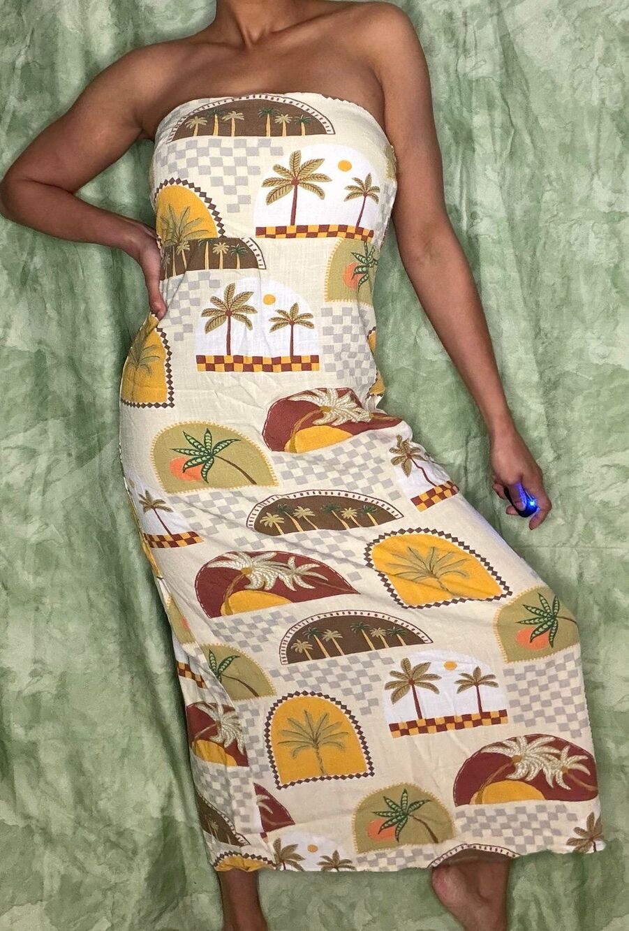 Beige Paper Heart Greece Themed Strapless Maxi Dress